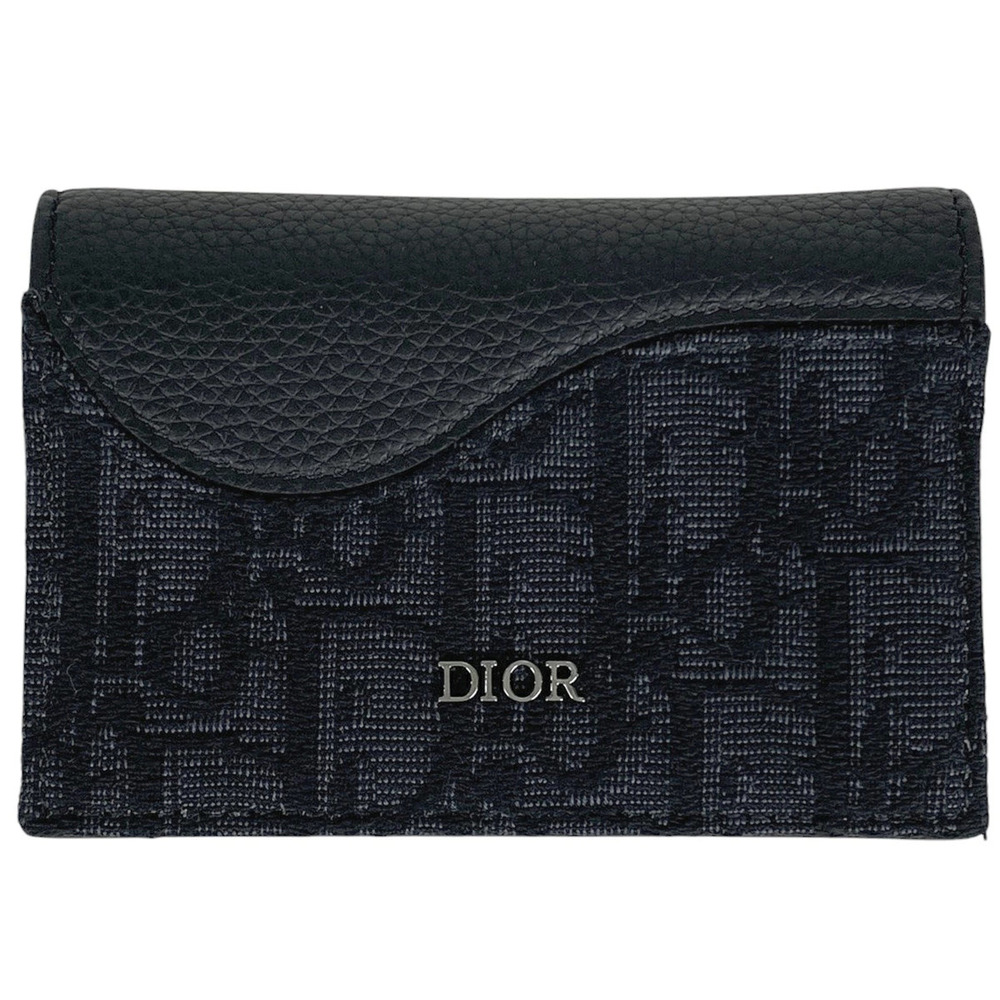 Christian Dior Trotter Card Case Wallet Saddle Leather Business Canvas Black